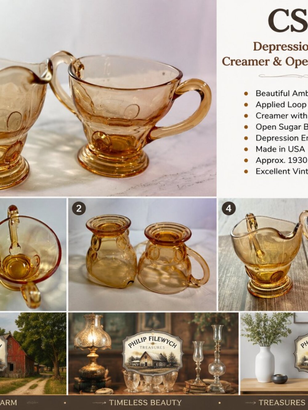 CS-60--Vintage Pink Cranberry Glass Creamer & Sugar Bowl Set Footed Glassware